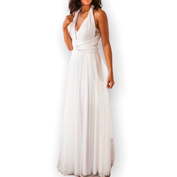 New BHLDN Twobirds Ginger Convertible Sz A / Fits 0 - 12 White Maxi Wedding Gown - Picture 12 of 17
